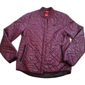 NIKE Women's Sz M Bomber Jacket PrimaLoft Quilted Snap Button 854747-609 Purple
